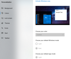 Windows 10 : dark mode