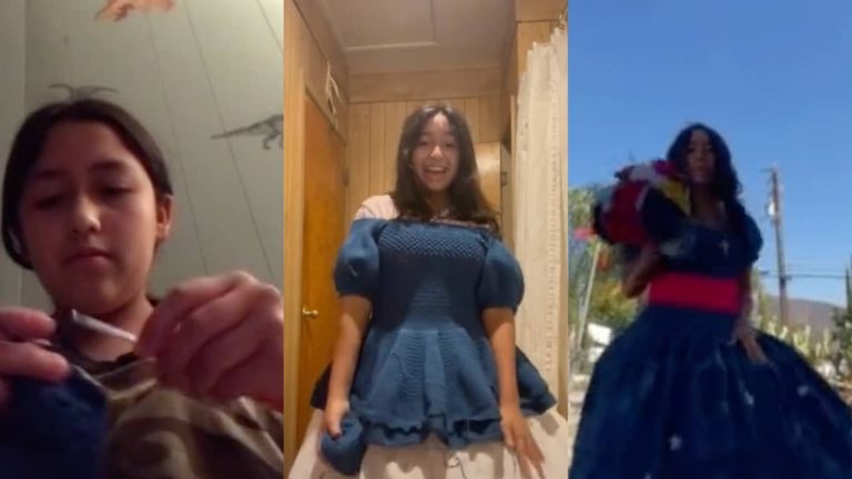 Video: Young woman wears XV-year-old dress knitted by her and the result goes viral